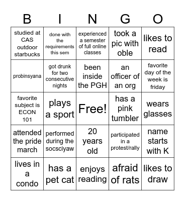DevSoc Bingo! Bingo Card