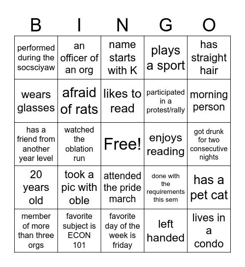 DevSoc Bingo! Bingo Card