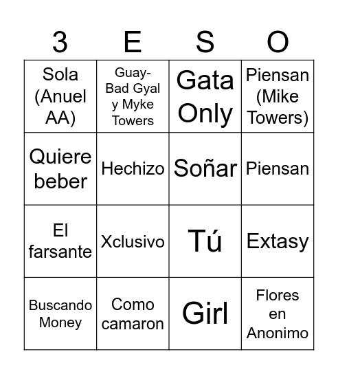 3º ESO Bingo Card