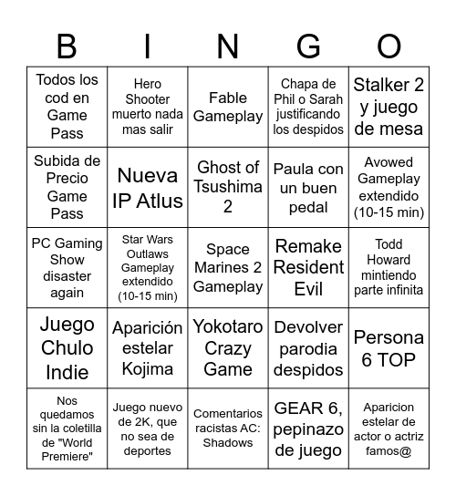 BINGO NOE3 24 Bingo Card