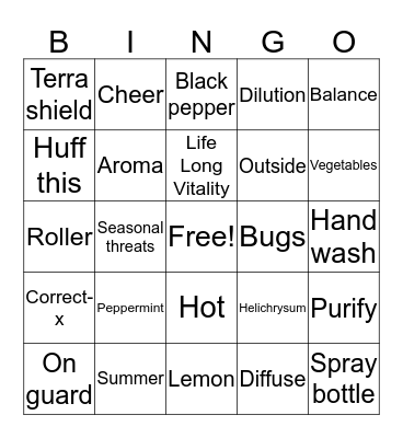 Summer Oil Bingo Card