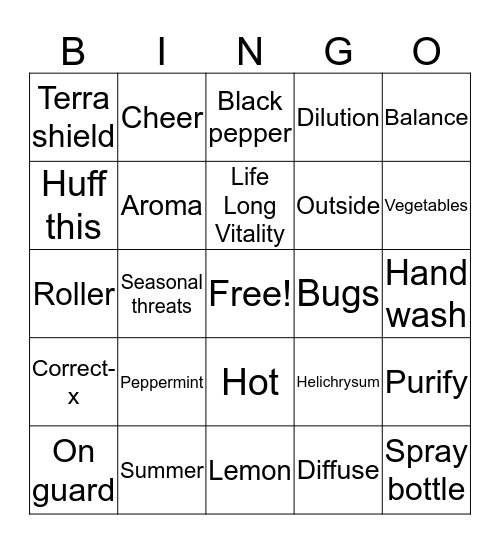 Summer Oil Bingo Card