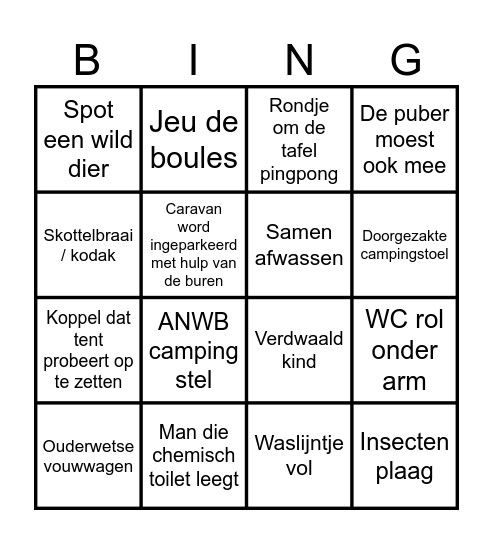 Camping BINGO Card