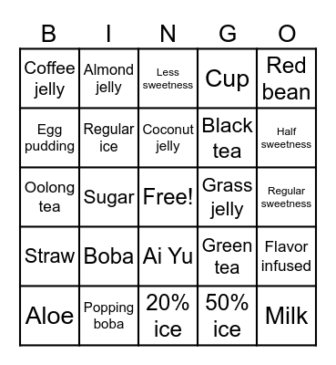 Milk Tea Bingo Card