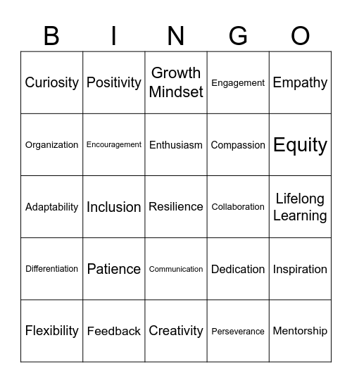 Values Bingo Card