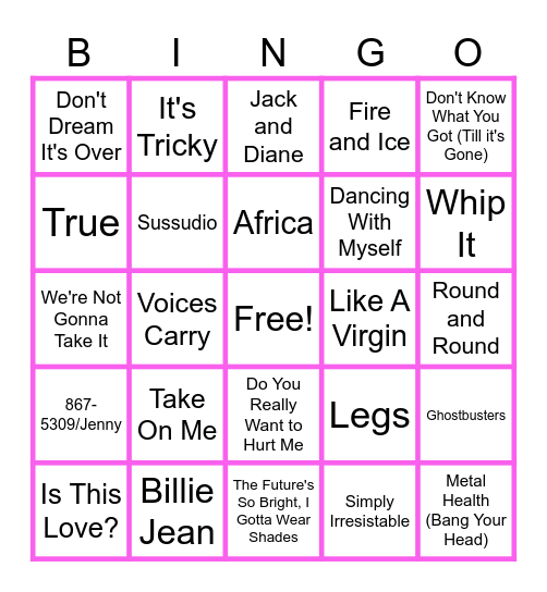 MUSIC BINGO at the Ann Arbor Eagles! Bingo Card