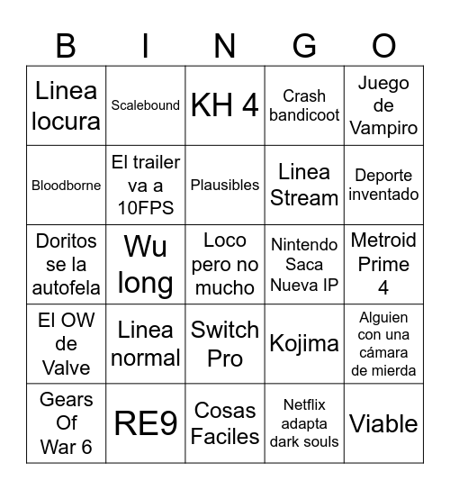 No E3 Bingo Card