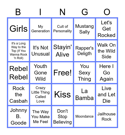 MUSIC BINGO at the Ann Arbor Eagles! Bingo Card