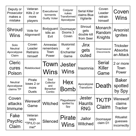 Town of Salem 2 Bingo Card