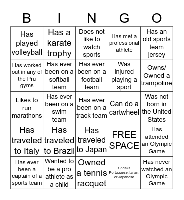 Olympic People Bingo! Bingo Card