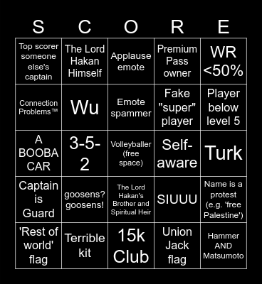 Score! Match Opponent Bingo Card