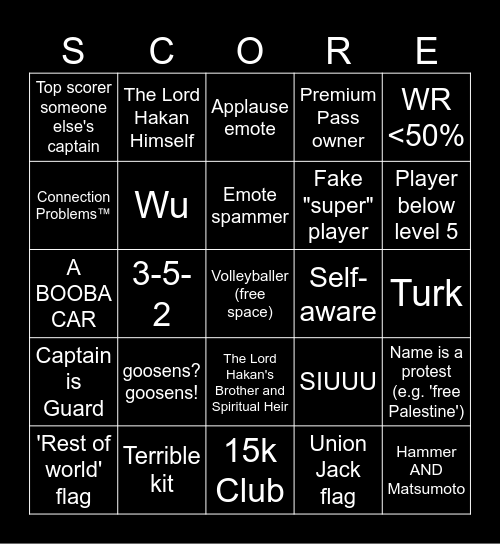 Score! Match Opponent Bingo Card