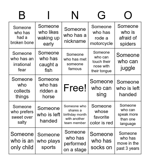 Team Bingo Card