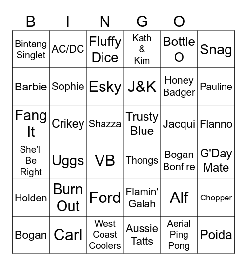 Bogan Bingo Card