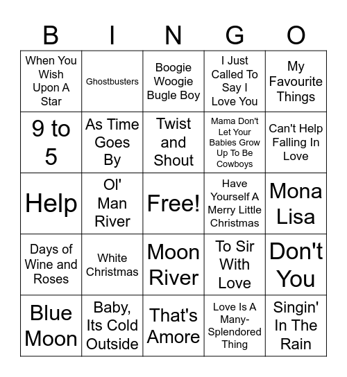 Movie Theme Songs Bingo Card