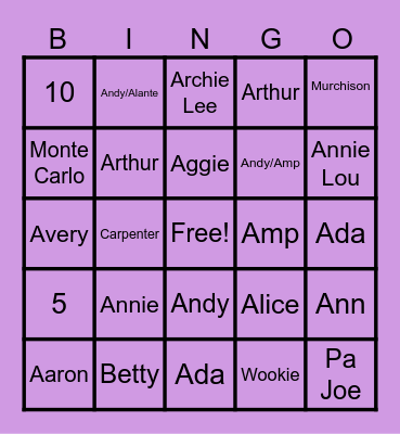 WILLIS FAMILY Bingo Card