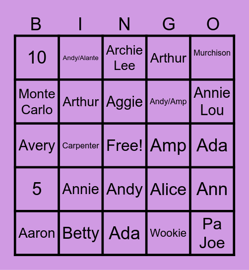 WILLIS FAMILY Bingo Card