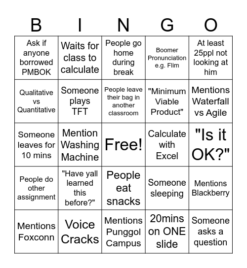PM Bingo Card