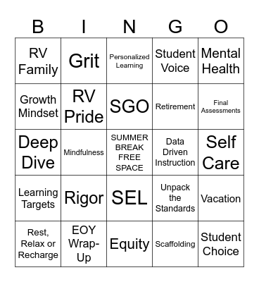 All Staff Faculty - EOY Bingo EVENT Bingo Card