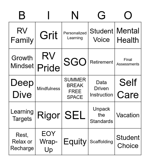 All Staff Faculty - EOY Bingo EVENT Bingo Card