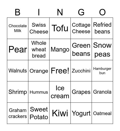 MyPlate Bingo Card
