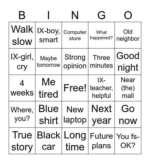 Word Pairs Bingo Card