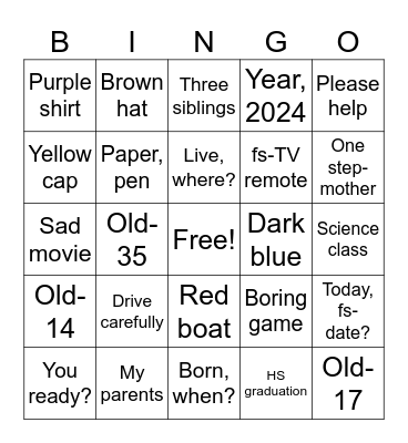 Word Pairs Bingo Card