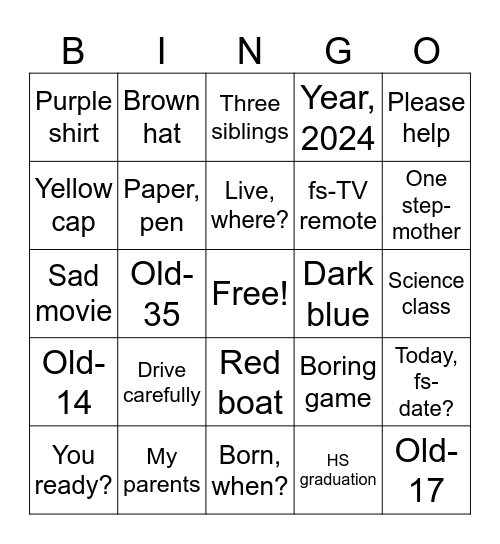 Word Pairs Bingo Card