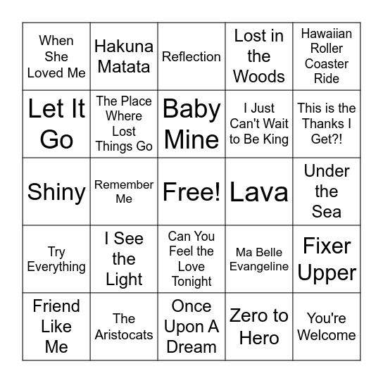 Music Bingo Card