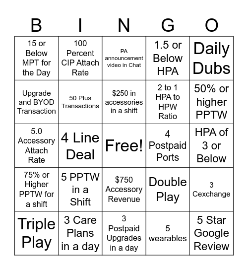 SALES BINGO Card