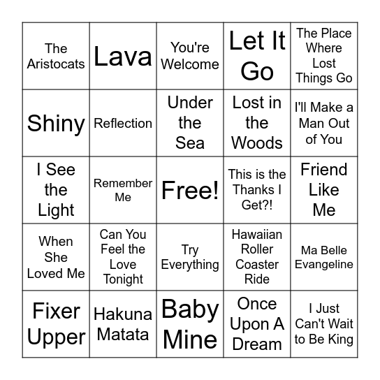 Music Bingo Card