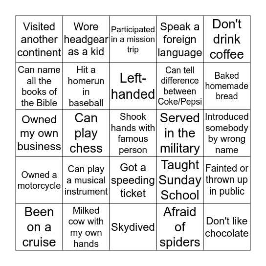 Know Your "Neighbor" Bingo Card