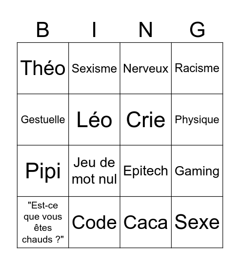 Pierre Bingo Card