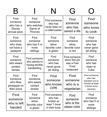 GET TO KNOW YOU Bingo Card