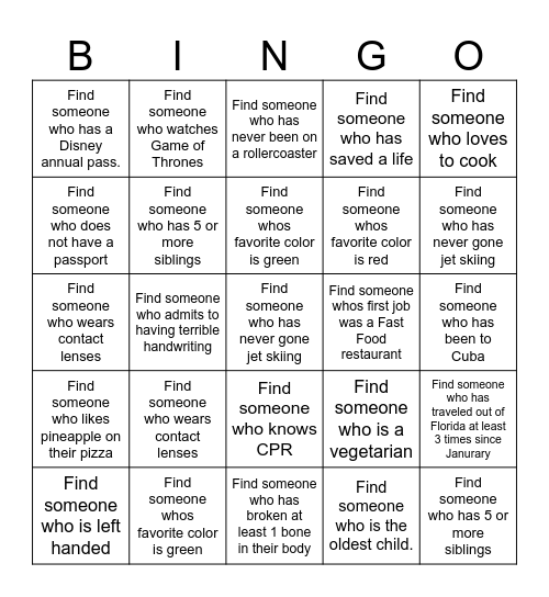 GET TO KNOW YOU Bingo Card