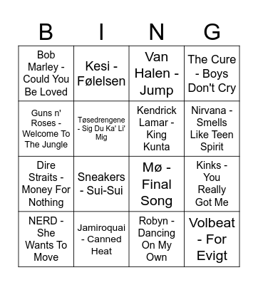 Musikbingo Roskilde edition Bingo Card