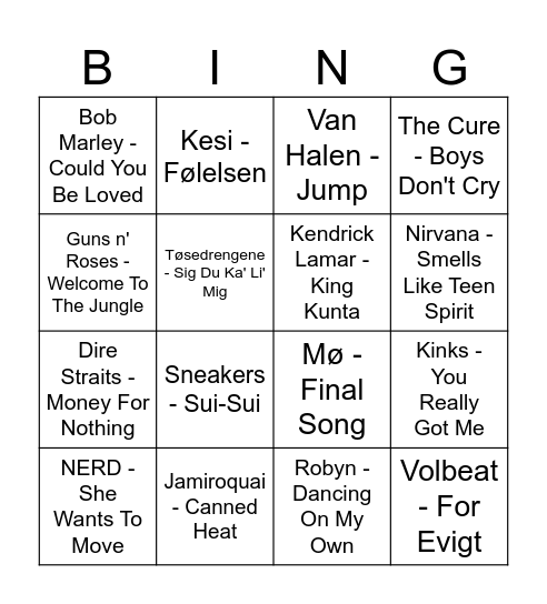 Musikbingo Roskilde edition Bingo Card