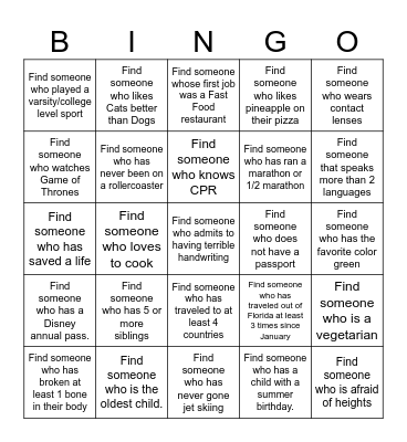 GET TO KNOW YOU Bingo Card