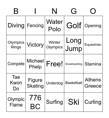 Olympic Bingo Card