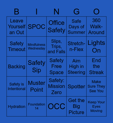 TPD Safety Bingo Card