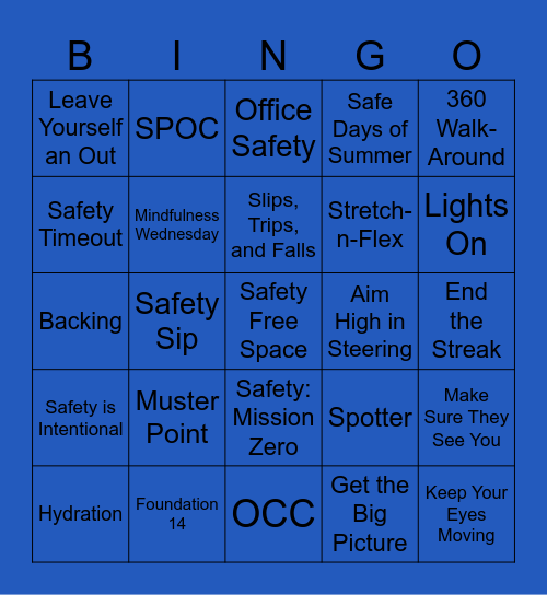 TPD Safety Bingo Card