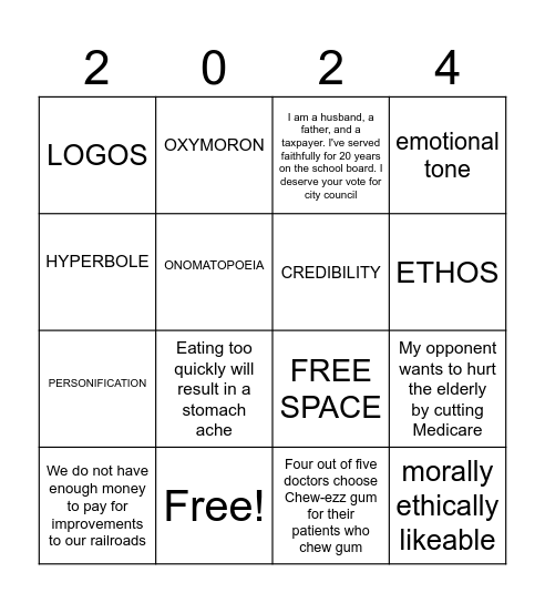 Logos, Pathos, Ethos Bingo Card