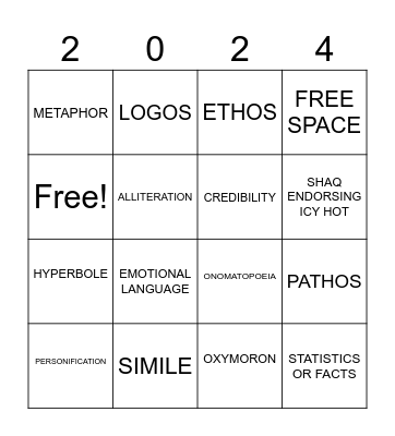 Logos, Pathos, Ethos Bingo Card