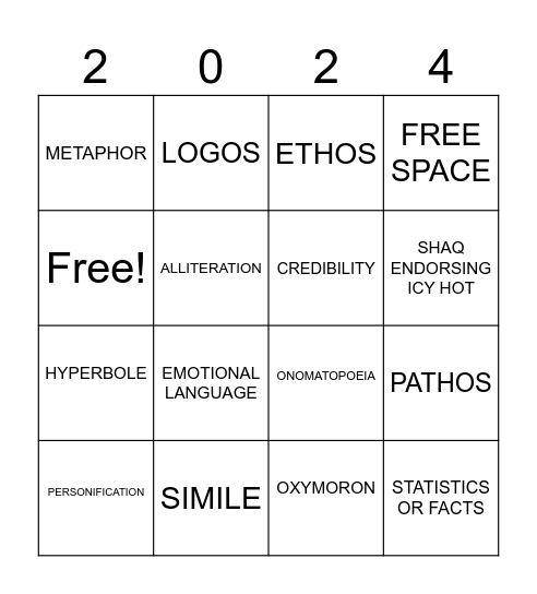 Logos, Pathos, Ethos Bingo Card