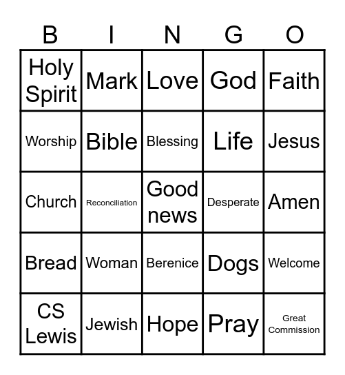 Church Bingo Card