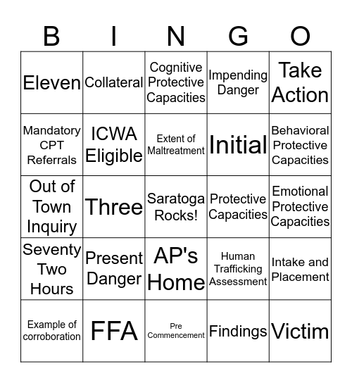 DCF Investigations Bingo  Bingo Card