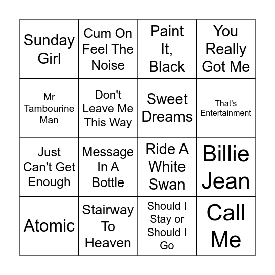 Song Bingo Card