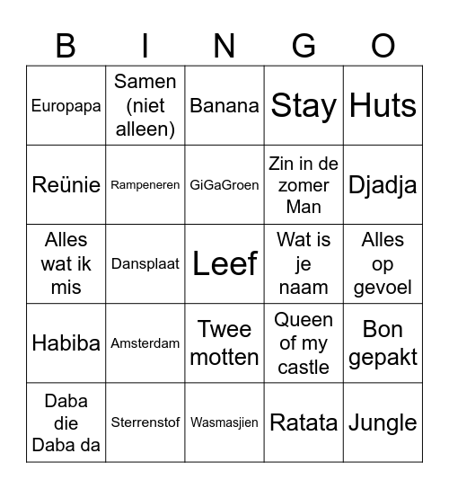Muziekbingo 2. Bingo Card