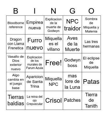 Shadow of the Erdtree Bingo Card