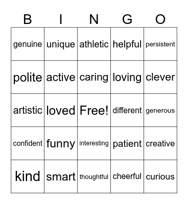 Be You! Bingo Card